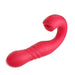 Red ergonomic app-controlled thrusting vibrator with clitoral stimulator and curved design.