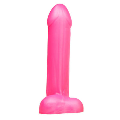Bright pink realistic silicone dildo with a sturdy base, designed for experienced users.