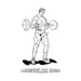 Black and white illustration of a muscular man lifting a barbell with the caption muscular dick below.