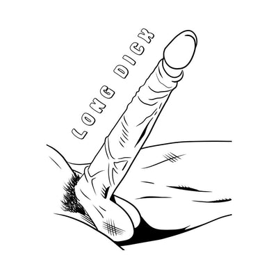 Black and white line drawing of an erect penis with the text "Long Dick" in a playful adult coloring book style.