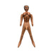 Tan inflatable male doll with muscular torso and illustrated facial features standing upright on white background.