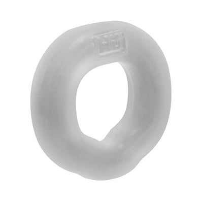 Translucent gray flexible silicone C-ring with a smooth, ergonomic design and embossed logo detail.