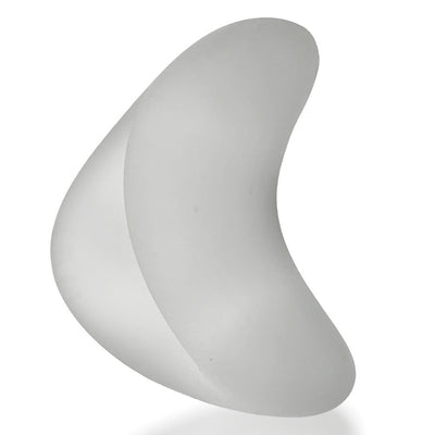 Curved soft gray silicone cockring with a smooth matte finish and ergonomic shape for comfortable wear.