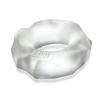 Translucent white Hunkyjunk Fractal Tactile cockring with a textured, faceted surface and embossed logo.