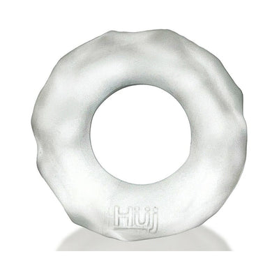 White textured Hunkyjunk Fractal Tactile Cockring with subtle wavy design and embossed logo on a white background.