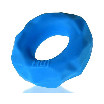 Blue Hunkyjunk Fractal Tactile Cockring with textured surface and soft silicone finish on white background.