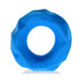 Blue Hunkyjunk Fractal Tactile Cockring with textured, wavy surface and embossed logo on white background.