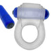 Clear stretch cockring with removable blue bullet vibrator labeled Reverb for targeted vibration stimulation.