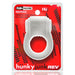 Hunkyjunk Revring white rubbery cockring with bullet vibrator in red and black branded packaging.