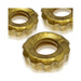 Three metallic bronze textured flexible rings with a scalloped edge design on a white background.