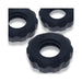 Three black textured stretchy cockrings with subtle hü branding on a white background