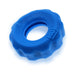 Blue stretchy silicone cockring with textured outer edge and inner lube channel by Hunkyjunk Superhuj series.