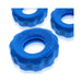 Three blue flexible textured cockrings with a matte finish, arranged on a white background.