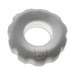 Clear ice textured stretchy cockring with scalloped edges and subtle branding detail