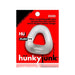 Hunkyjunk Zoid trapezoid-shaped lifter cockring in gray flex TPR on red packaging with product branding and features.