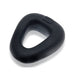Black trapezoid-shaped flexible cockring with a smooth matte finish and rounded edges.