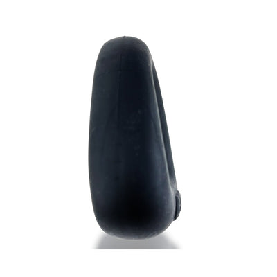 Black trapezoid-shaped flexible cockring with a smooth matte finish, designed for comfort and lift.