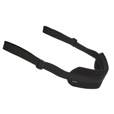 Black adjustable padded strap harness designed for comfortable and enhanced intimate positioning.