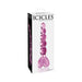 Packaging of Icicles No 43 Pink Glass Beaded Massager showing the elegant hand-blown glass design with a heart-shaped handle.