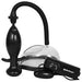Ff Extrm Vibrating Pussy Pump with clear contoured cup, black hand pump, and wired remote control for adjustable suction and vibration.