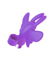 Purple silicone butterfly-shaped finger vibrator with adjustable ring for secure fit.