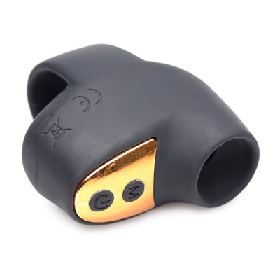 Compact black and gold mini suction stimulator with ergonomic design and two control buttons on a white background.