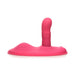 Pink silicone hands-free grinding pad with rotating shaft and textured base for versatile stimulation.