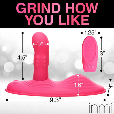 Pink Inmi Spin N Grind with dimensions and matching pink remote control on a white background with text Grind How You Like.