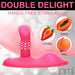 Pink hands-free stimulation toy with rotating shaft and vibrating base, designed for clitoral, vaginal, and anal pleasure.