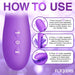Purple Inmi Tri Flick vibrator control panel with three buttons and instructions for power, flicking motion, and rabbit vibration settings.