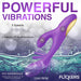 Purple Inmi Tri Flick waterproof vibrator with dual motors, 3 speeds, 4 vibration patterns, and flexible flicking arm in water splash background.