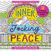 Colorful cover of Inner F*cking Peace adult coloring book featuring bold text and playful mountain and sun design.