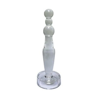 Clear acrylic wand with three graduated rounded ends and a tapered handle, standing upright on a round base.