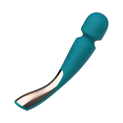 Teal Insignia Smart Wand 2 Medium with curved handle and smooth rounded head, featuring three control buttons.