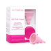 Pink Intimina Lily Cup Compact collapsible menstrual cup with matching protective case and packaging box.