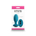 Inya Alpine rechargeable gyrating butt plug with remote control in teal, shown in packaging with product details.