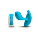 Blue silicone Inya Eros couples vibrator with white and blue remote control on white background.