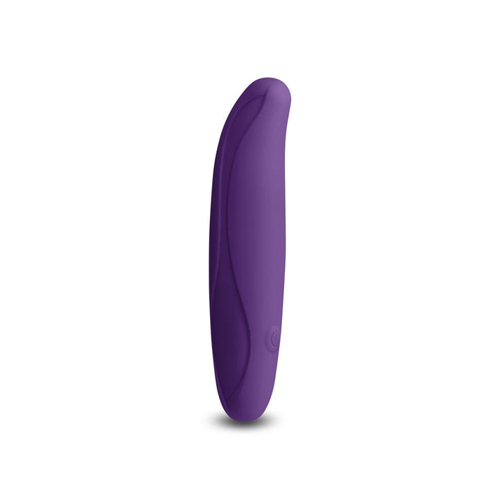 Sleek dark purple bendable personal massager with smooth silicone finish and curved tip for targeted stimulation.