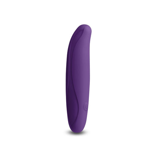 Sleek dark purple bendable personal massager with smooth silicone finish and curved tip for targeted stimulation.