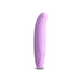 Lilac-colored bendable personal massager with smooth silicone surface and curved tip, standing upright on white background.