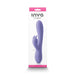 Packaging of INYA Luv Bunny rechargeable silicone vibrator in lavender with dual stimulation design and control buttons.