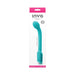 Inya Oh My G rechargeable turquoise G-spot vibrator with flexible shaft in white and pink retail packaging.