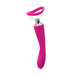 Pink dual-function pump and vibrator with clear interchangeable suction cup and ergonomic silicone handle.