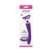 Purple rechargeable dual-function pump and vibrator with interchangeable suction cups in retail packaging.