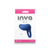 Packaging of Inya Regal rechargeable vibrating ring in blue silicone by NS Novelties with product image and branding on white and pink box.