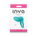 Inya Regal rechargeable vibrating ring in teal silicone shown on white and pink retail packaging.