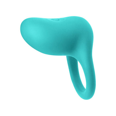 Turquoise silicone vibrating ring with ergonomic design and smooth finish for enhanced intimate comfort.