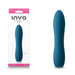 Blue silicone rechargeable Inya Ruse vibrator with sleek, curved design shown with packaging.