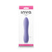 Packaging of the Inya Ruse rechargeable silicone vibrator in lavender, showing actual size and product branding.