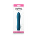 Inya Ruse rechargeable silicone vibrator in teal shown on white packaging with pink accents.